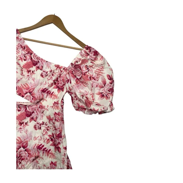 Hello Molly Sweetest Kind Mini Dress Womens X Small Pink Floral Puff Sleeve - Image 6