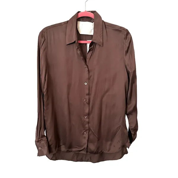PIPPA THE LABEL Lennox Satin Button Down NWT Sz XS‎ Brown - Image 2