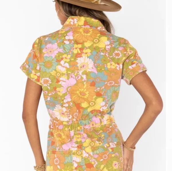 Show Me Your Mumu Cannon Romper Floral Groovy Blooms Denim XL - Image 2