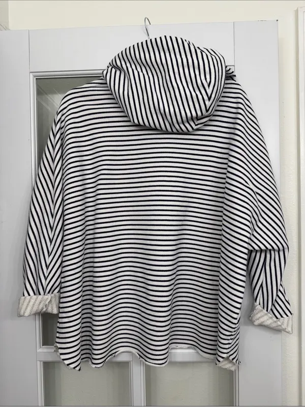FRANK & EILEEN Blue Kane Striped Capelet Hoodie M - Image 4