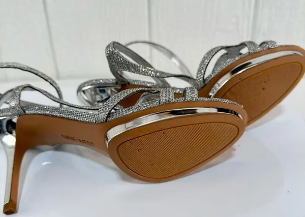 Nine West Sparkling Silver Strappy Heels - Image 8