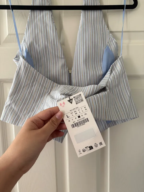 BNWT Zara Blue, Cream & Brown Striped Collared Vest Halter Top - Image 11