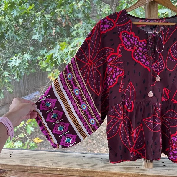 Cantao Women's Oversized Purple Printed Dolman Sleeve Blouse Size S - Image 3
