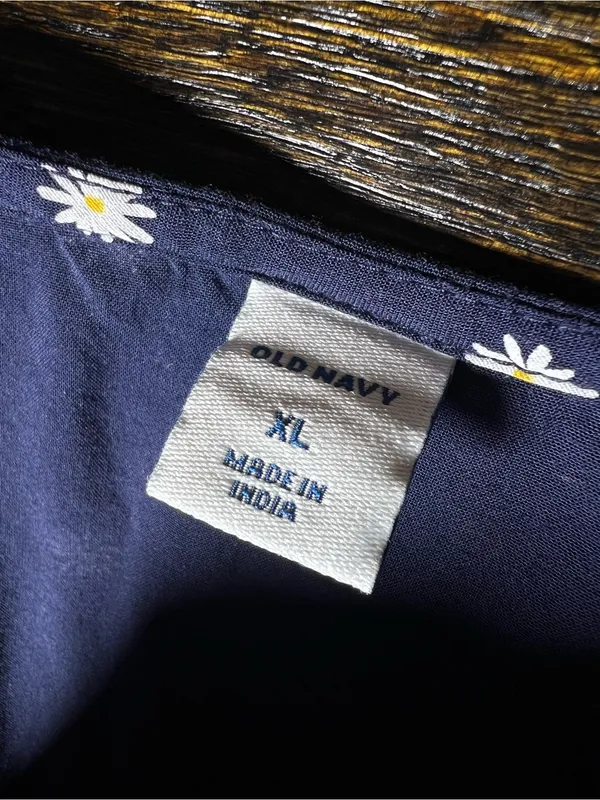 Old Navy Blue Daisy Floral Short Sleeve Mini Dress Scoop Neckline Size XL - Image 7