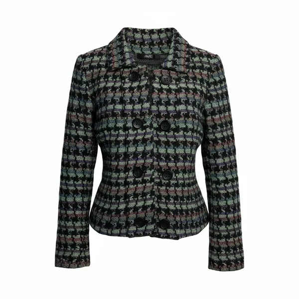 Naven AVEC Vintage-Style Multicolor Pixelated Woven Knit Button-Up Jacket - Image 2
