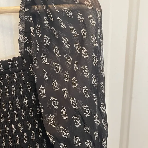 Patrons of Peace Womens L Cropped‎ Black Paisley Smocked Sheer Puff Long Sleeve - Image 8
