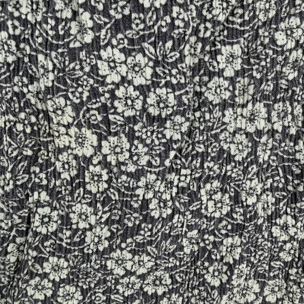 Faherty Women’s Floral Crinkle Blouse Short Sleeve Navy White Boho Casual Size L - Image 4
