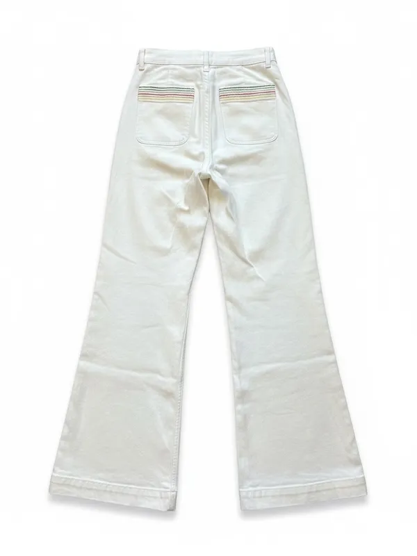 & Other Stories Flare Jeans Women 26 White Embroidered Patch Pockets - Image 3