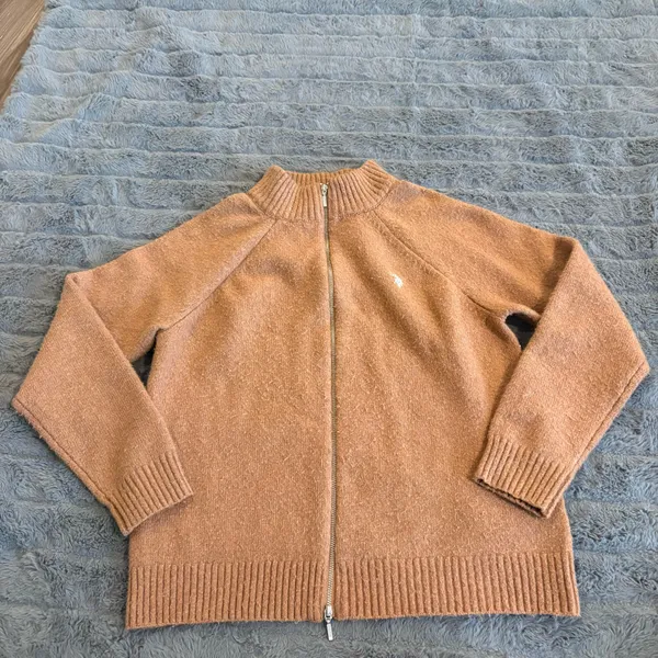 Vintage U.S. Polo Assn. Camel Brown Full Zip Sweater Jacket Women’s Large - Image 3