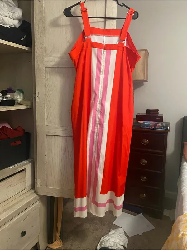 Sleeveless Red & Pink Stripe Maxi Dress - Image 2