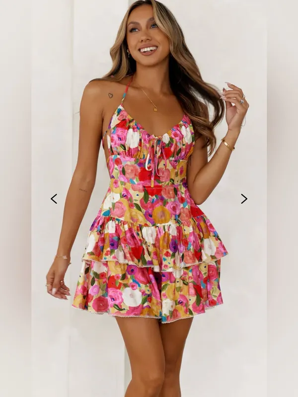NWT Luxxel Pink Multi Floral Ruffle Tiered Mini Dress - Image 3