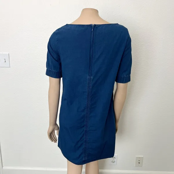 [COS] Blue Chambray Denim Half Sleeve Boat Neck Shift A-Line Mini Dress Size 6 - Image 3
