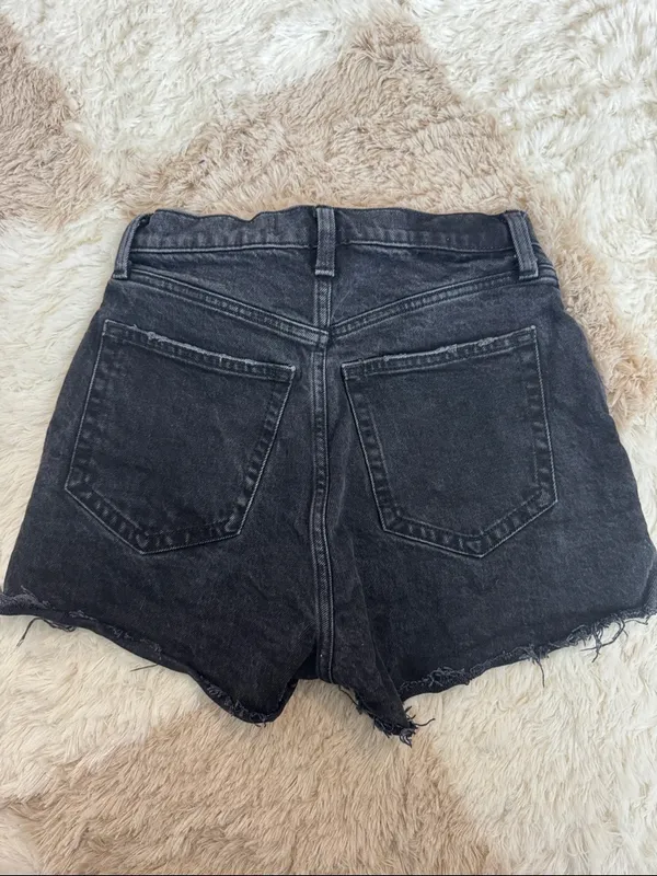 Abercrombie & Fitch Washed Black High-Rise Button Shorts - Image 3