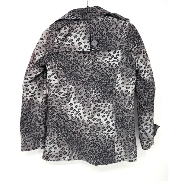 Anthropologie Joujou Gray Leopard Trench Short Double Breasted Jacket Large‎ EUC - Image 6