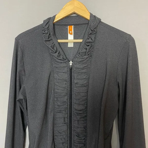 Lucy's Jacket Gray Zip-Up Ruffle Ruching Women Size Medium Athletic Running - Image 3