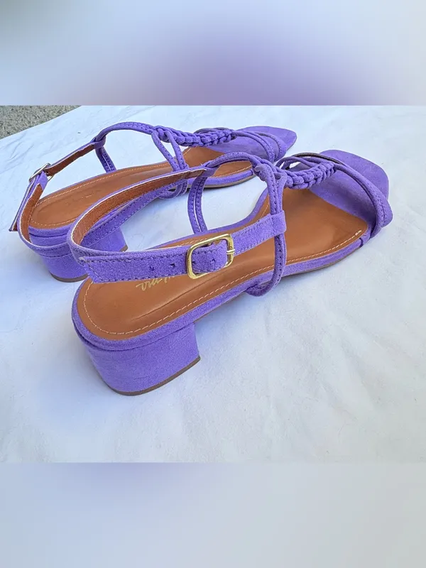 Via Mia Purple Suede Braided Strappy Block Heel Sandals - Image 6