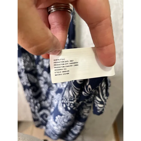 Seafolly Folklore Midi Dress True Navy Boho Coastal Resort Flowy Sundress MD New - Image 6