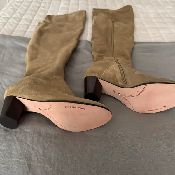 Corso Como Boots Womens Caramel Suede Over Knee Wood Heel - Image 2