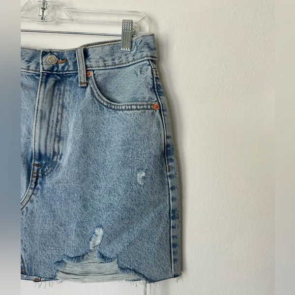 Mango MNG High Waist Denim‎ Mini Skirt Hailey Raw Hem Size S - Image 3