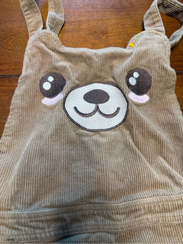 Hot Topic Teddy Bear Corduroy Shortalls Large Cotton Khaki Brown - Image 3