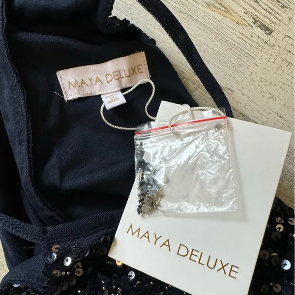 Maya Deluxe Halter Dark‎ Blue Sequin Top Tulip Skirt Midi Sleeveless Prom Dress - Image 10