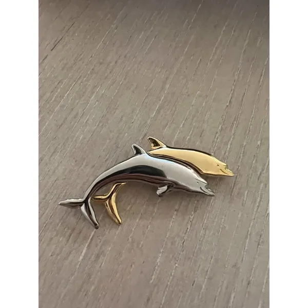 LCI Liz Claiborne Gold And Silver Tone Double Dolphin Figural Brooch - Image 2