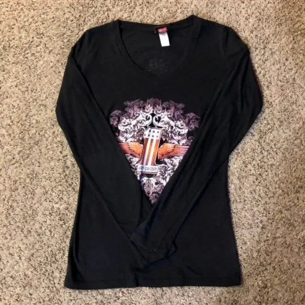 2015? Harley Davidson V-Neck T-Shirt Womens S Used - Image 3