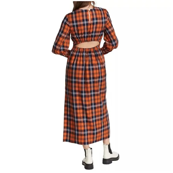 STAUD Crosshill Gingham Midi Dress Open Back Summer Dress Size Small - Image 2