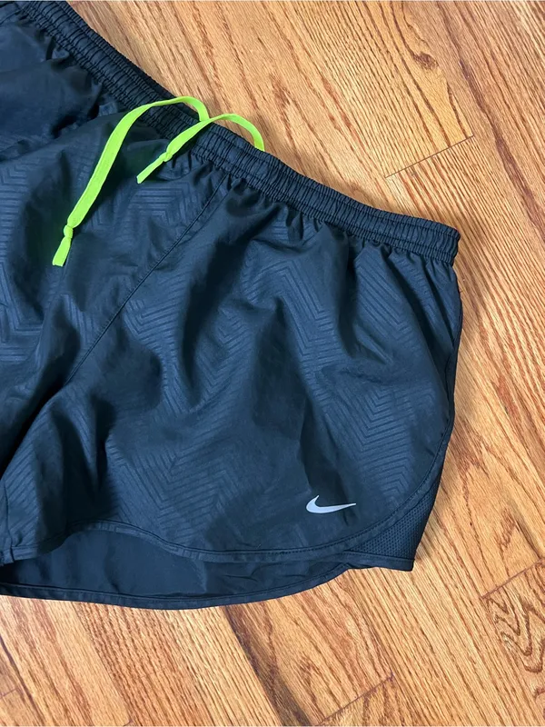 Nike Black Shorts with Neon Green Drawstring - Image 2