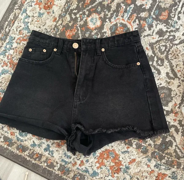 Black Denim Shorts Size 25 - Image 3