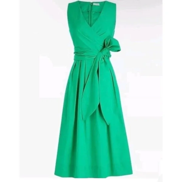 J. by J. Crew Sleeveless Wrap-top Pleaded dress In Kelly Green Front Tie Size 2 - Image 2