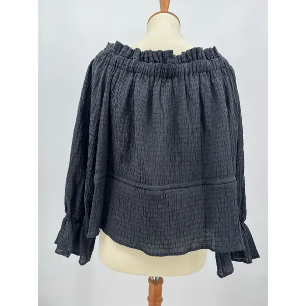 SCOOP Off Shoulder Peplum Blouse Black Tie Waist Long Ruffle Sleeve Casual Top L - Image 6