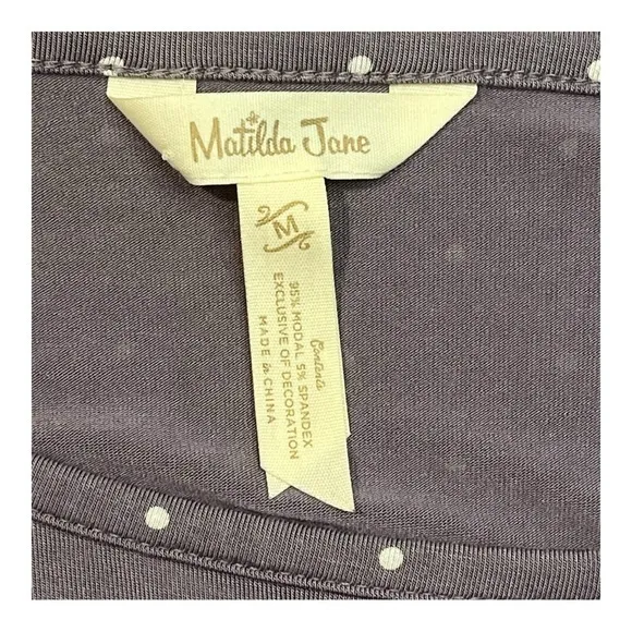 Matilda Jane Perfect in Purple Polka‎ Dot Peplum Bell Sleeve Top Size Medium - Image 7