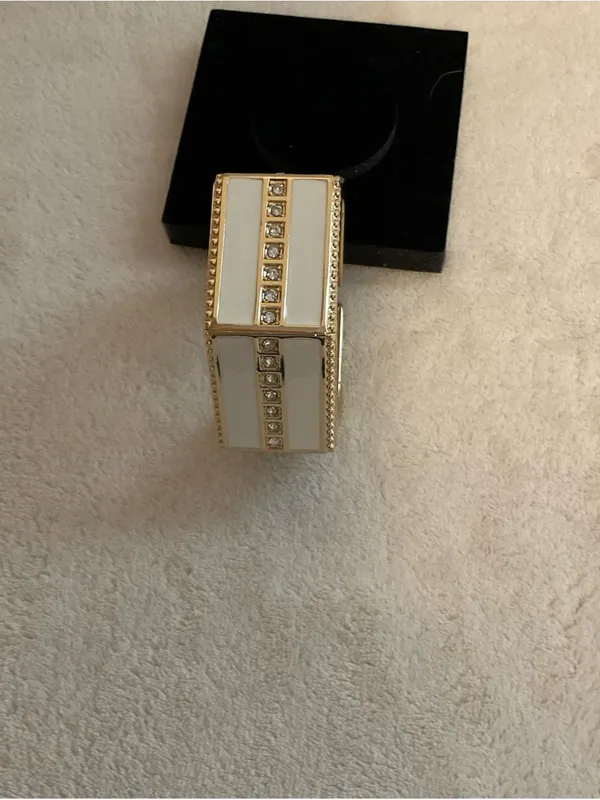 Gold and White Hexagonal Crystal-Trim Bracelet - Image 4