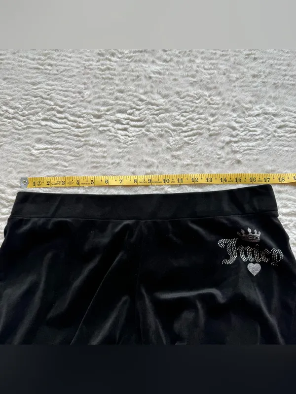 Juicy Couture Velour Track Pants Sweats L Black Velour Bling Cozy Retro Y2K - Image 8