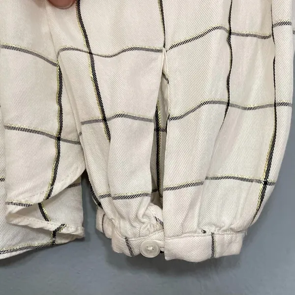 Michael Kors Shirt Size XL Ivory Windowpane Plaid White Metallic Gold Popover - Image 5