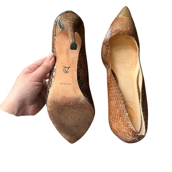 VC SIGNATURE Leather Snake Print Pointed‎ Toe Heel Sz 9.5 - Image 5
