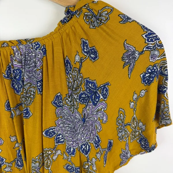 By Anthropologie Robin Tiered Mini Dress Small Yellow Floral Paisley Boho‎ Flowy - Image 3