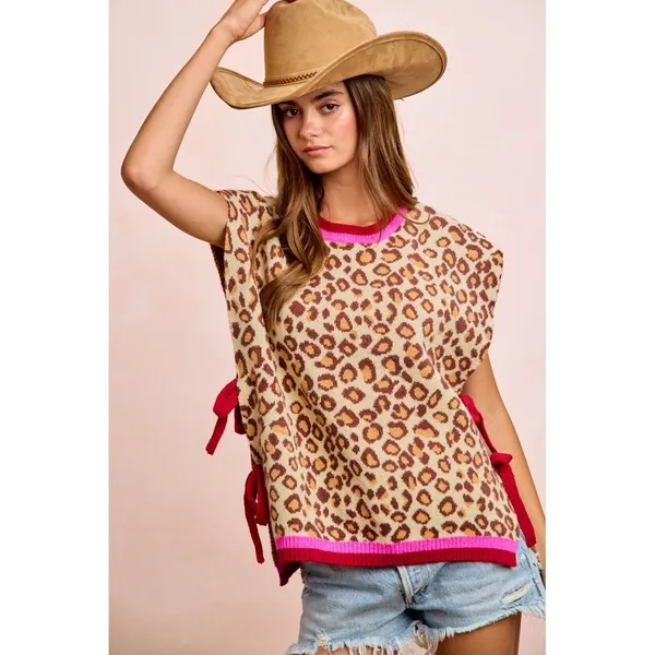 BiBi Leopard Pattern Side Tied Sweater Vest Top - Image 9