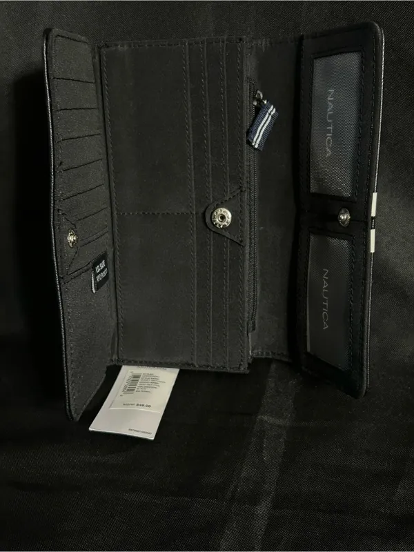 Nautica Money Manager RFID Blocking Black & White Stripe Accent Wallet NWT - Image 5