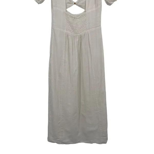 L*Space Midi Dress Womens S White‎ Linen Blend Cutout Open Back Puff Slit Rush - Image 9