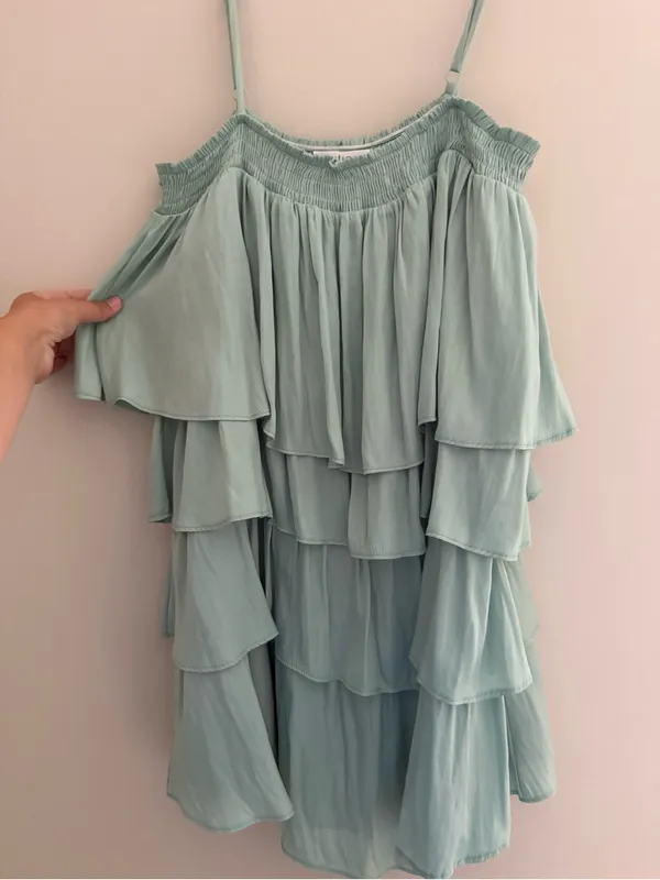 vestique Light Aqua Layered Ruffle Spaghetti Strap Dress - Image 3