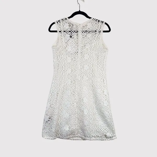NEW English Factory Mini Dress White Chanall Floral Crochet Overlay A Line Small - Image 3