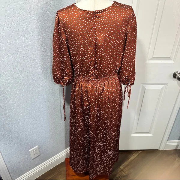 Taylor Rust Polka Dot Midi Dress Size 16 V-Neck Smocked Boho Chic - Image 7