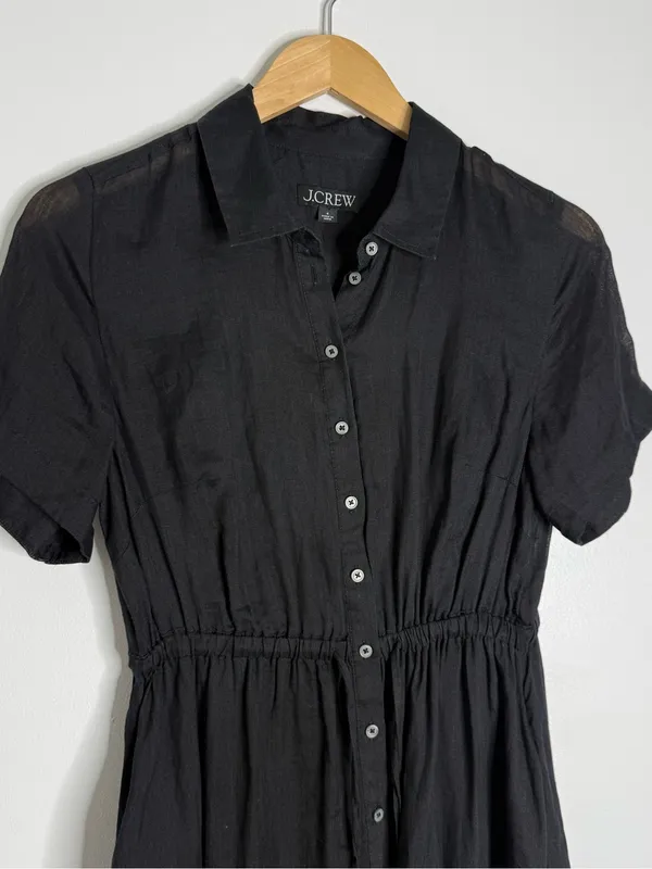 J.Crew Cerise Ramie Shirt Dress Black Size 4 Button Front Midi CK661 - Image 2