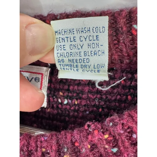 Brittany Bay Sweater Womens Large Burgundy Black Snowflake Knit Wool Blend Retro - Image 3