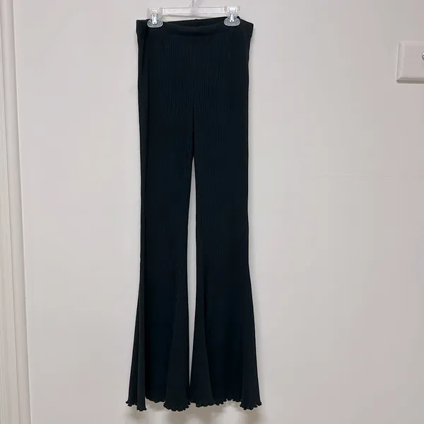 Aerie Black Ribbed Flare Long Stretch Pants - Image 2