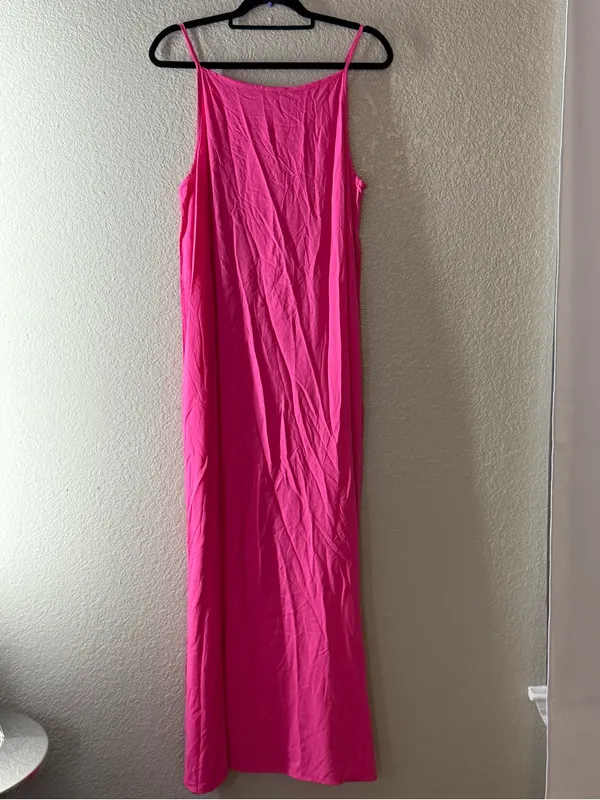 Vince Camuto M Hot Pink Rayon Maxi Slip Dress Square Neck Side Slit 55” Vacation - Image 7