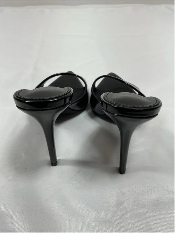 Womans New Slip On Stiletto Mules 10 Black Pointed Open Toe - Image 4