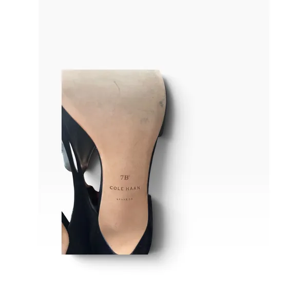 Cole Haan Bethany Open Toe Pump 7 Black Suede d'Orsay Stiletto Heels - Image 9